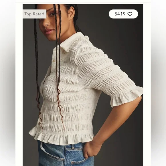 Maeve smocked button down blouse ivory size Ds - Picture 6 of 11